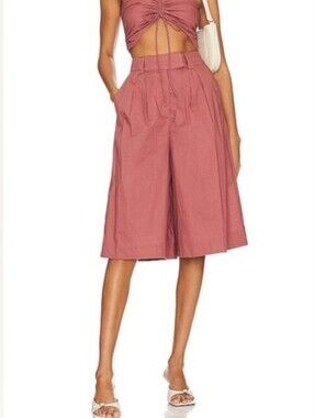 FREE PEOPLE × REVOLVE Minnie Cinnamon Brown Pleated Wide Leg Culotte Shorts SZ 4